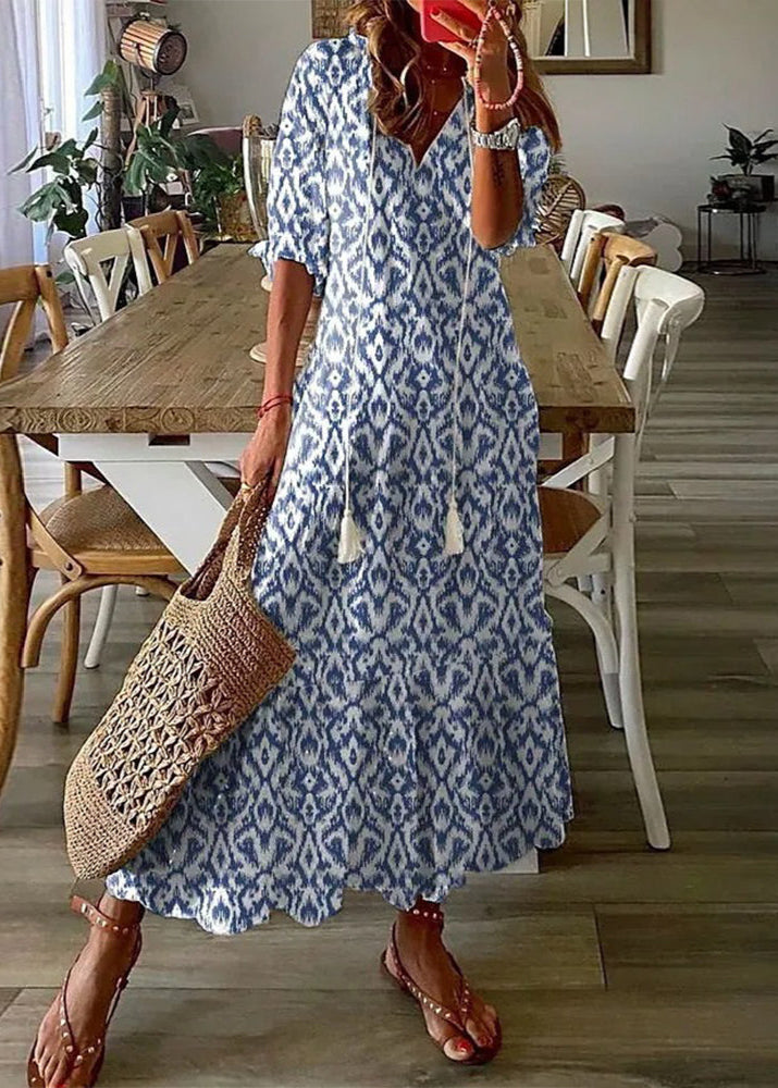 Floral Print Langes Kleid mit Kordelzug-Taille | Ideal für den Sommer