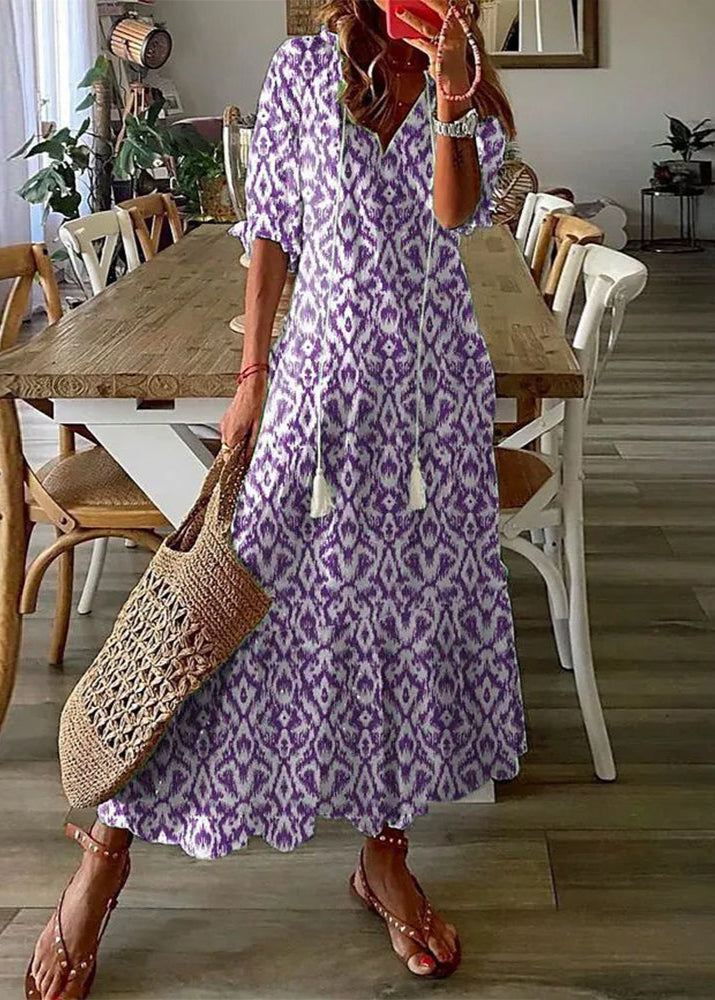 Floral Print Langes Kleid mit Kordelzug-Taille | Ideal für den Sommer
