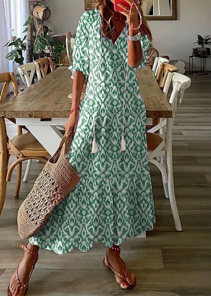 Floral Print Langes Kleid mit Kordelzug-Taille | Ideal für den Sommer