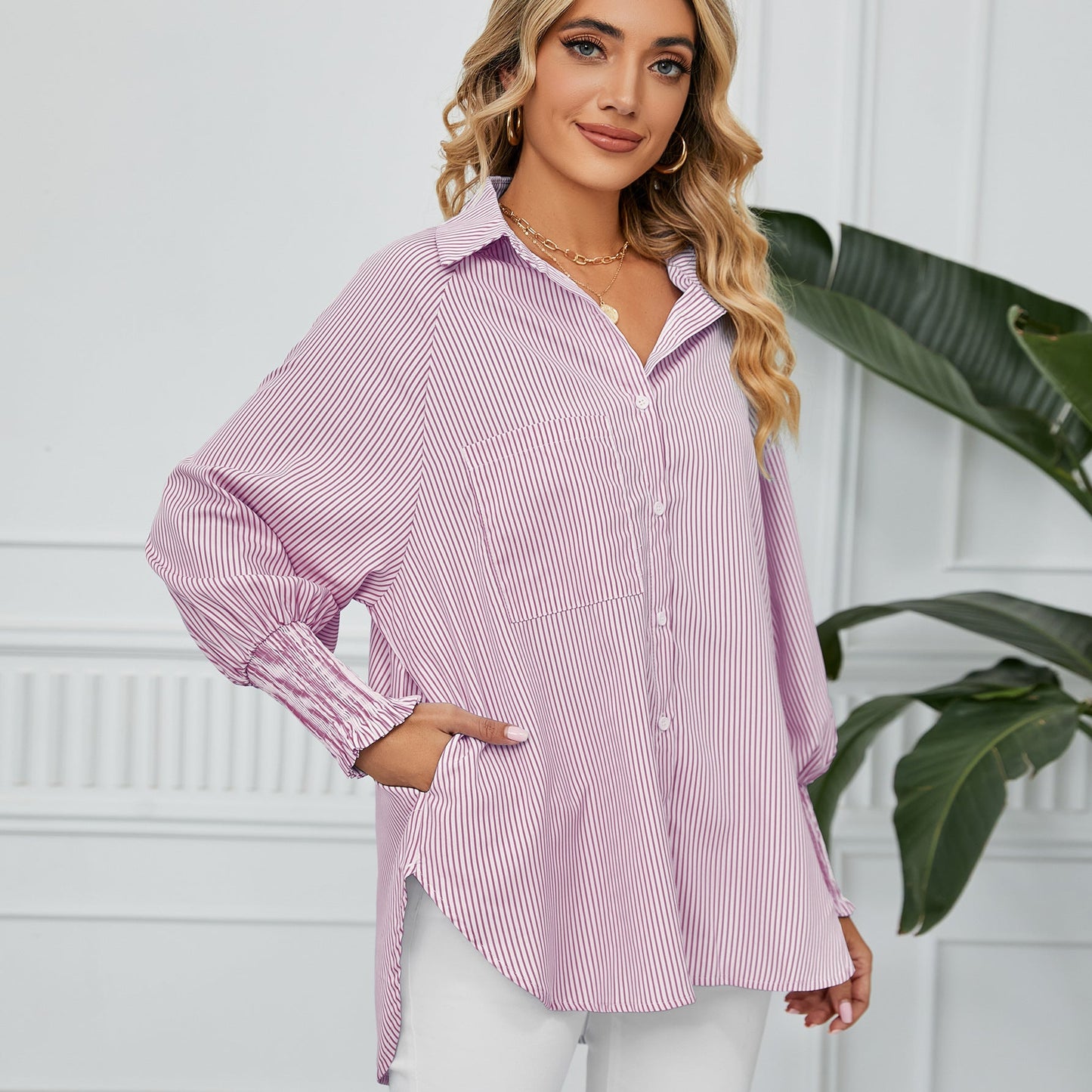 Faltenmanschetten Streifen Langarmshirt | Ideal für Frühling und Herbst