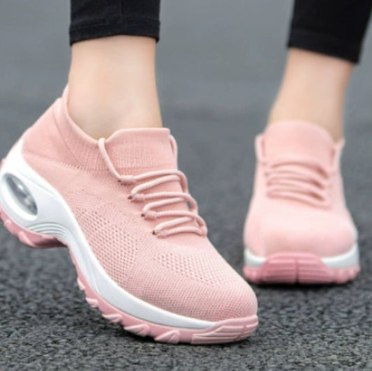 Atmungsaktive Damen-Laufschuhe aus Flyknit mit Wasserdichter Plattform und Mittlerem Absatz | Ideal für Frühling Sommer Herbst