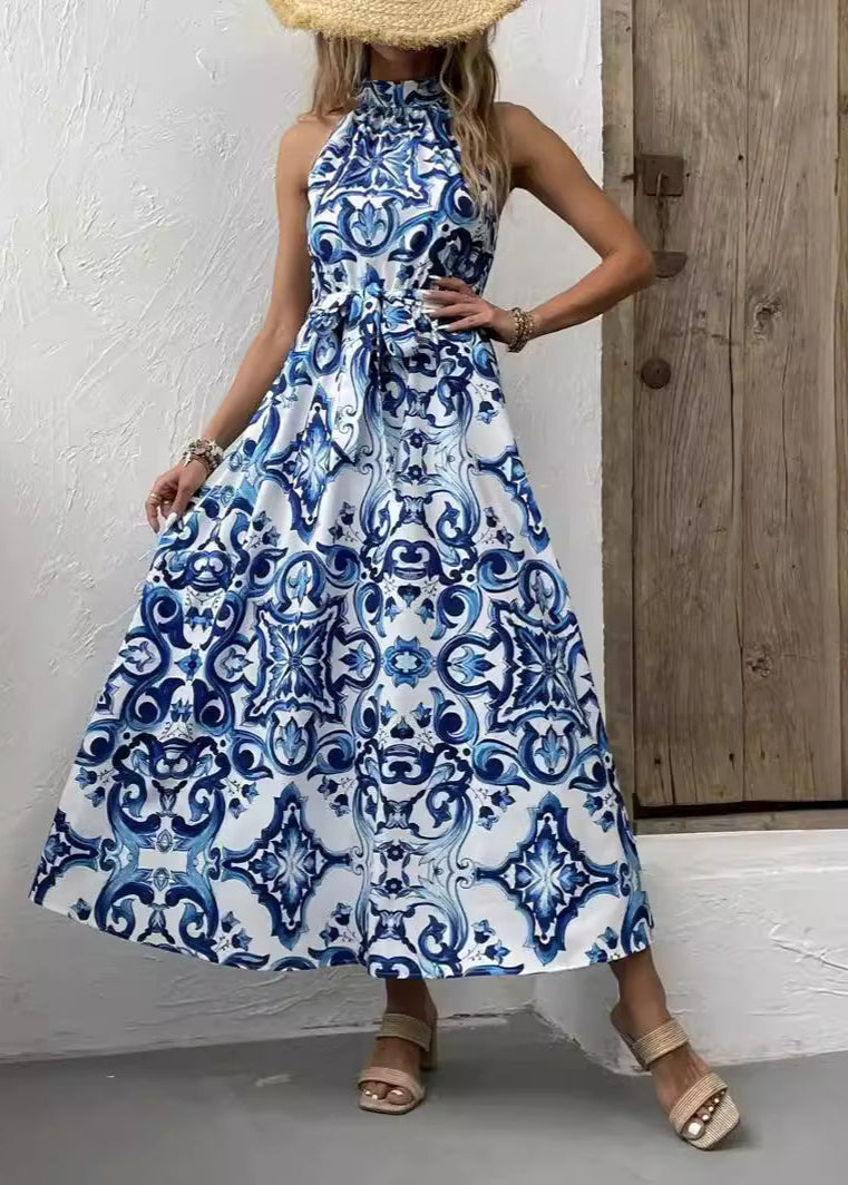 Boho-Print High-Waist-Kleid mit langen Ärmeln | Ideal für Frühling und Sommer