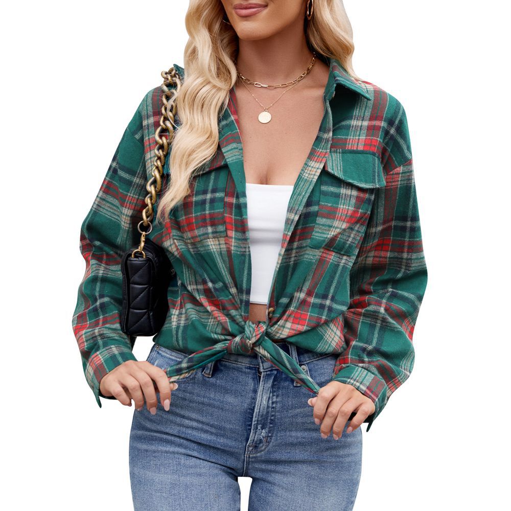 Locker Geschnittenes Plaid Button-Up Hemd mit Taschen | Ideal für Frühling & Herbst