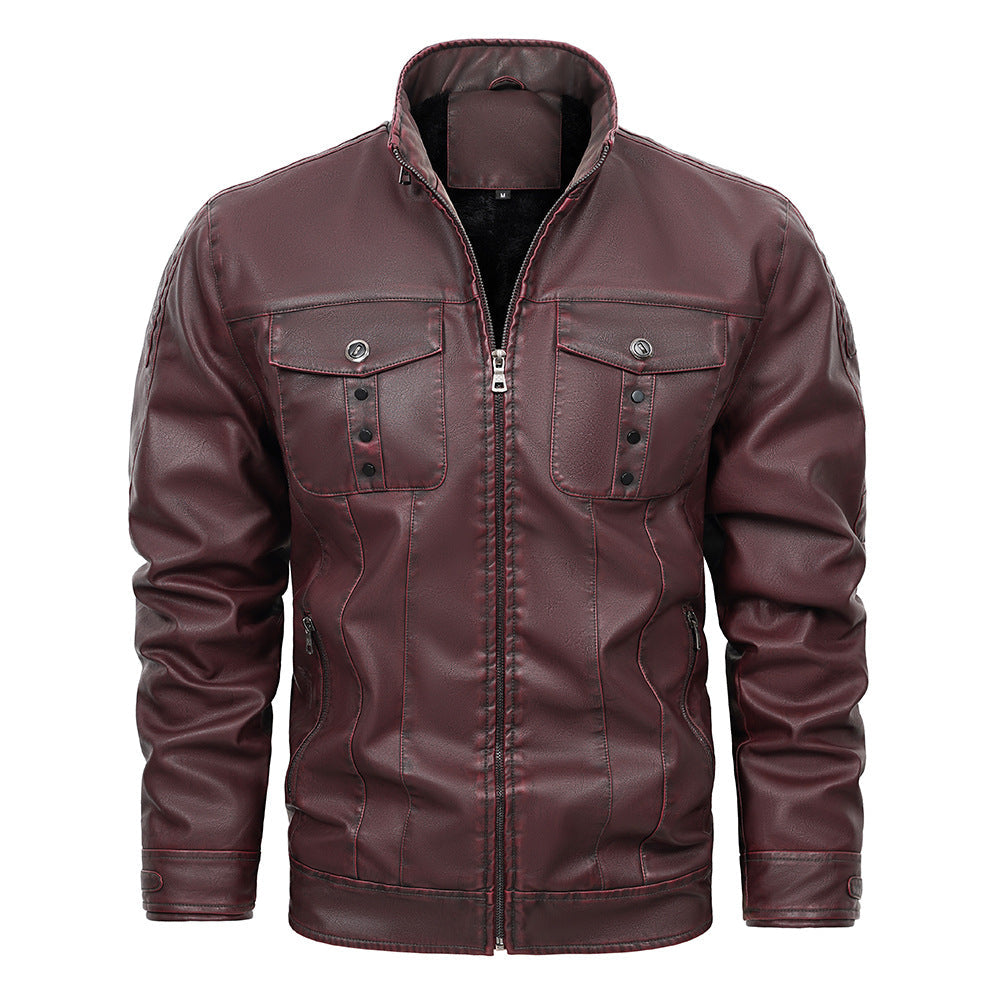 Herrenjacke aus PU-Leder mit Pattentaschen | Ideal für Frühling und Herbst