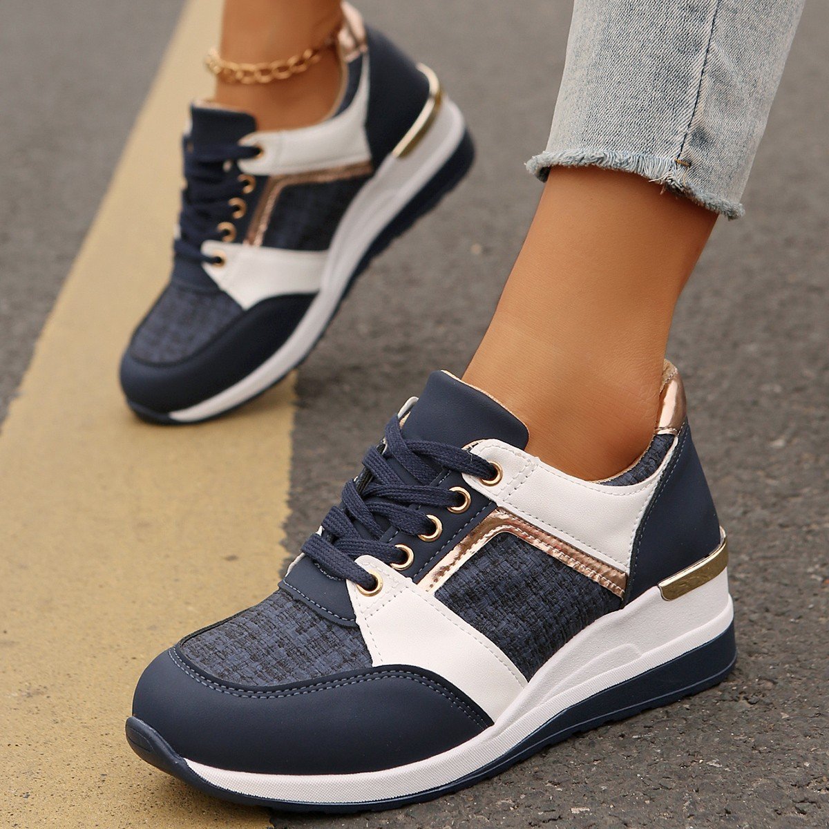 Colorblock Schnürsneaker mit dicker Sohle und PU-Obermaterial | Ideal für alle Jahreszeiten