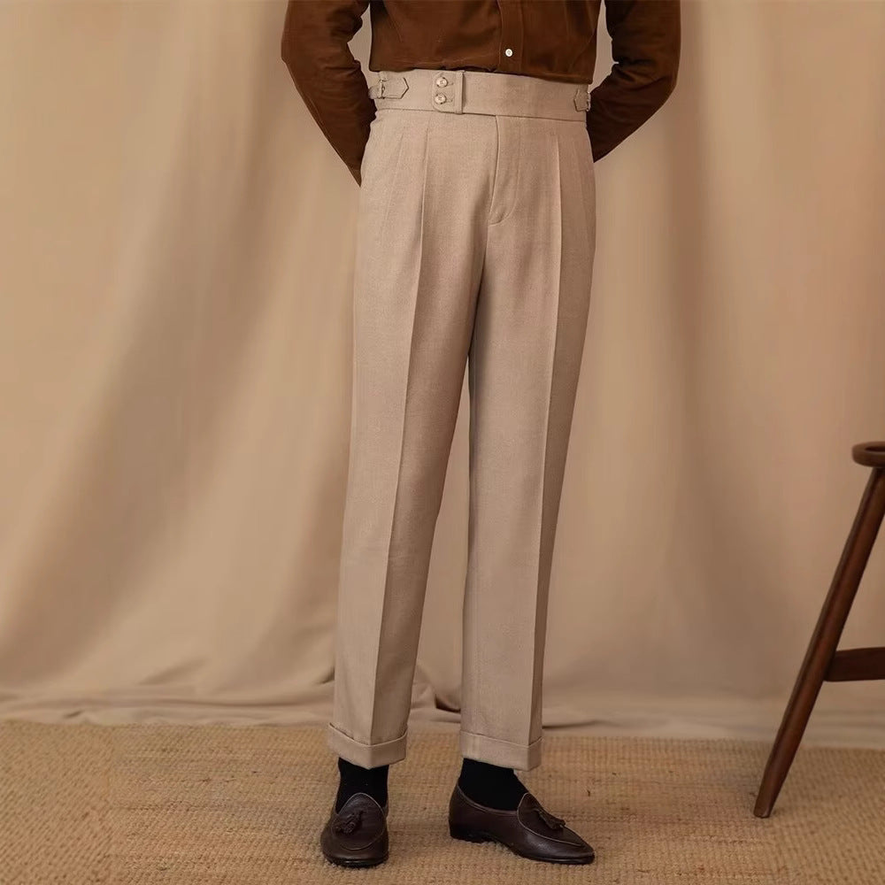 Herren Gerade Slim Fit Anzughosen mit Schnalle Ideal für Frühling und Herbst
