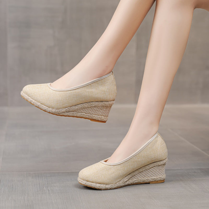 Atmungsaktive Leinen Pumps mit Niedrigem Schnitt und Hohem Absatz | Ideal für Frühling, Sommer und Herbst