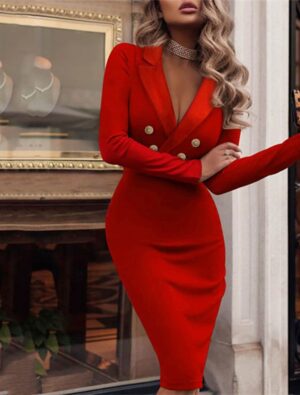 Figurbetontes Midikleid im Bleistiftschnitt mit Langarm und Knopfdetails | Ideal für Herbst und Winter
