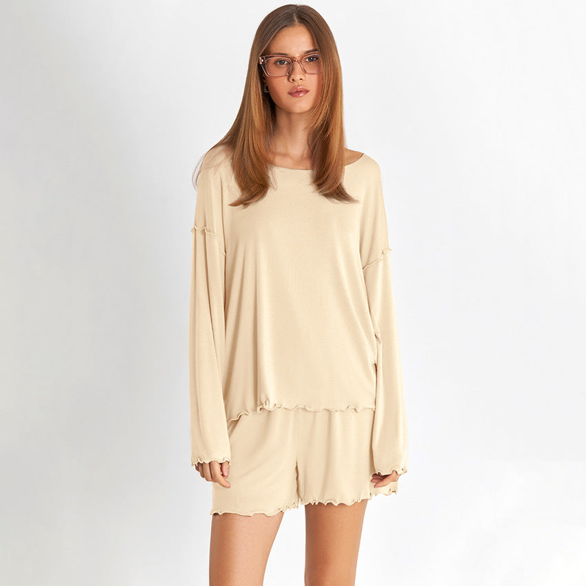 Langarm Rayon Schlafanzug Set mit Shorts | Ideal für den Frühling