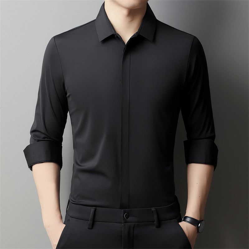 Herren Langarm-Shirt in Uni-Farbe mit Verborgenen Haken Ideal für Alle Jahreszeiten