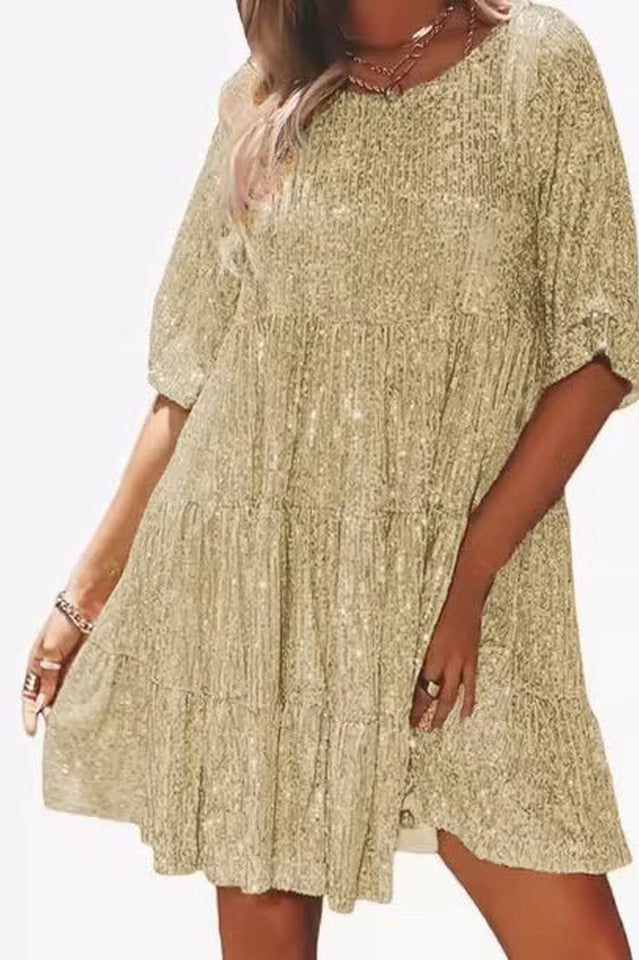 Stufiges Pailletten-Babydoll-Mini-Kleid | Ideal für Sommerpartys