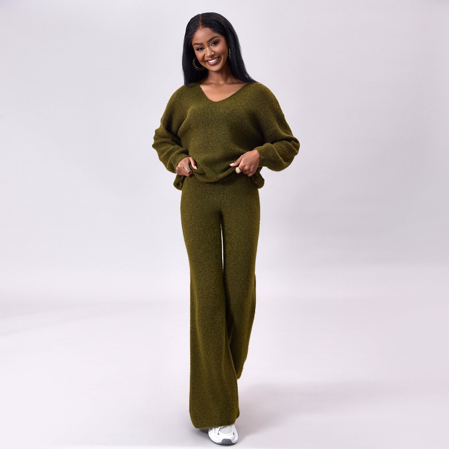 Strick Sunken Stripe Zwei-Teiliges Set mit langen Ärmeln | Ideal für den Herbst