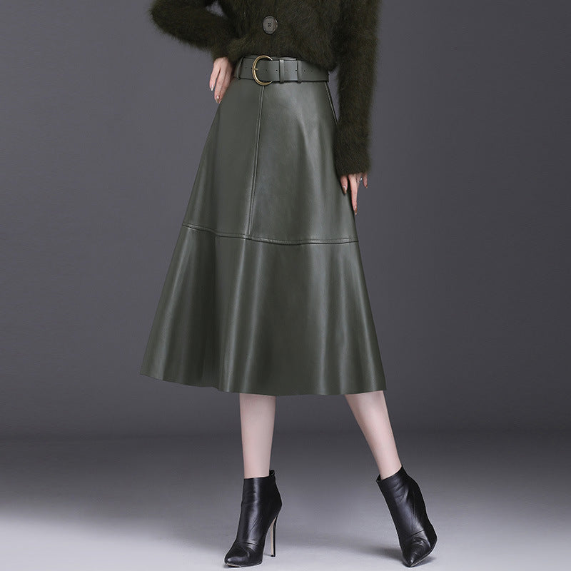PU Leder A-Linien Faltenrock Lang mit Hoher Taille | Ideal für Herbst und Winter