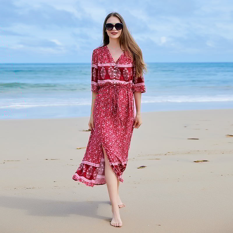 Langärmeliges Übergrößen-Kleid mit Blumenmuster und V-Ausschnitt | Ideal für Frühling und Herbst