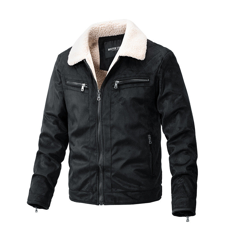 Strickjacke mit Reißverschluss und Wildlederoptik mit Berberfleece-Futter | Ideal für Herbst und Winter