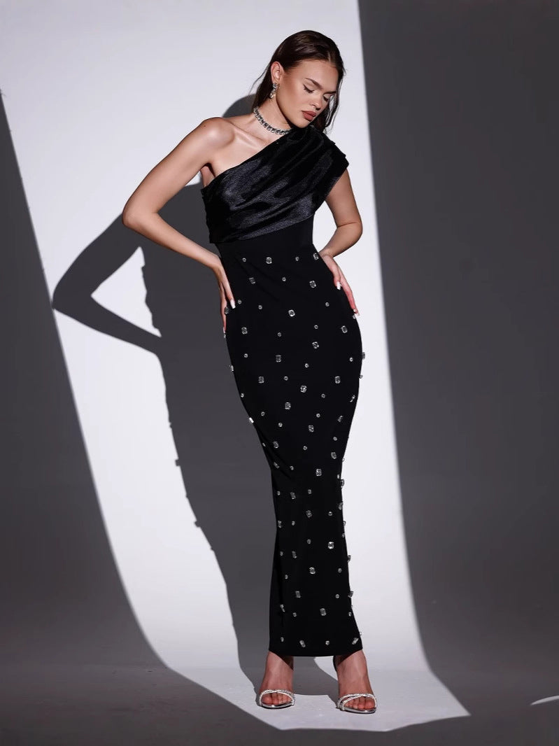 Schulterfreies Langarm Abendkleid Ideal für Herbst und Winter