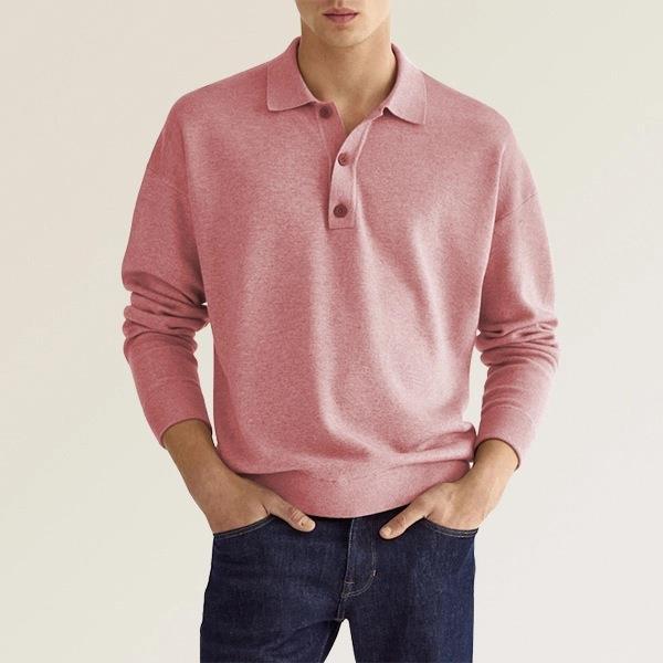 Herren Langarm V-Ausschnitt Polohemd mit Knopfleiste | Ideal für den Herbst