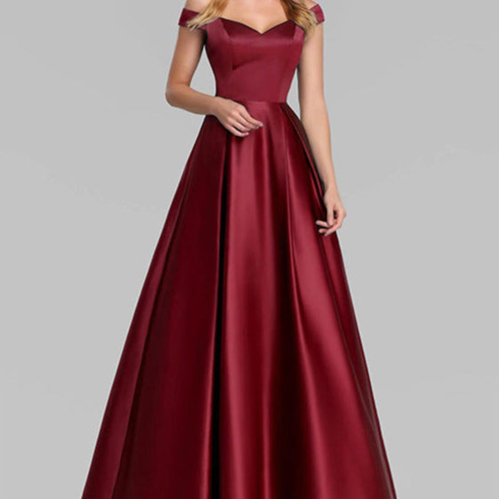 V-Ausschnitt Abendkleid in Weinrot oder Marineblau aus Satin mit Hoher Taille | Ideal für Abendveranstaltungen