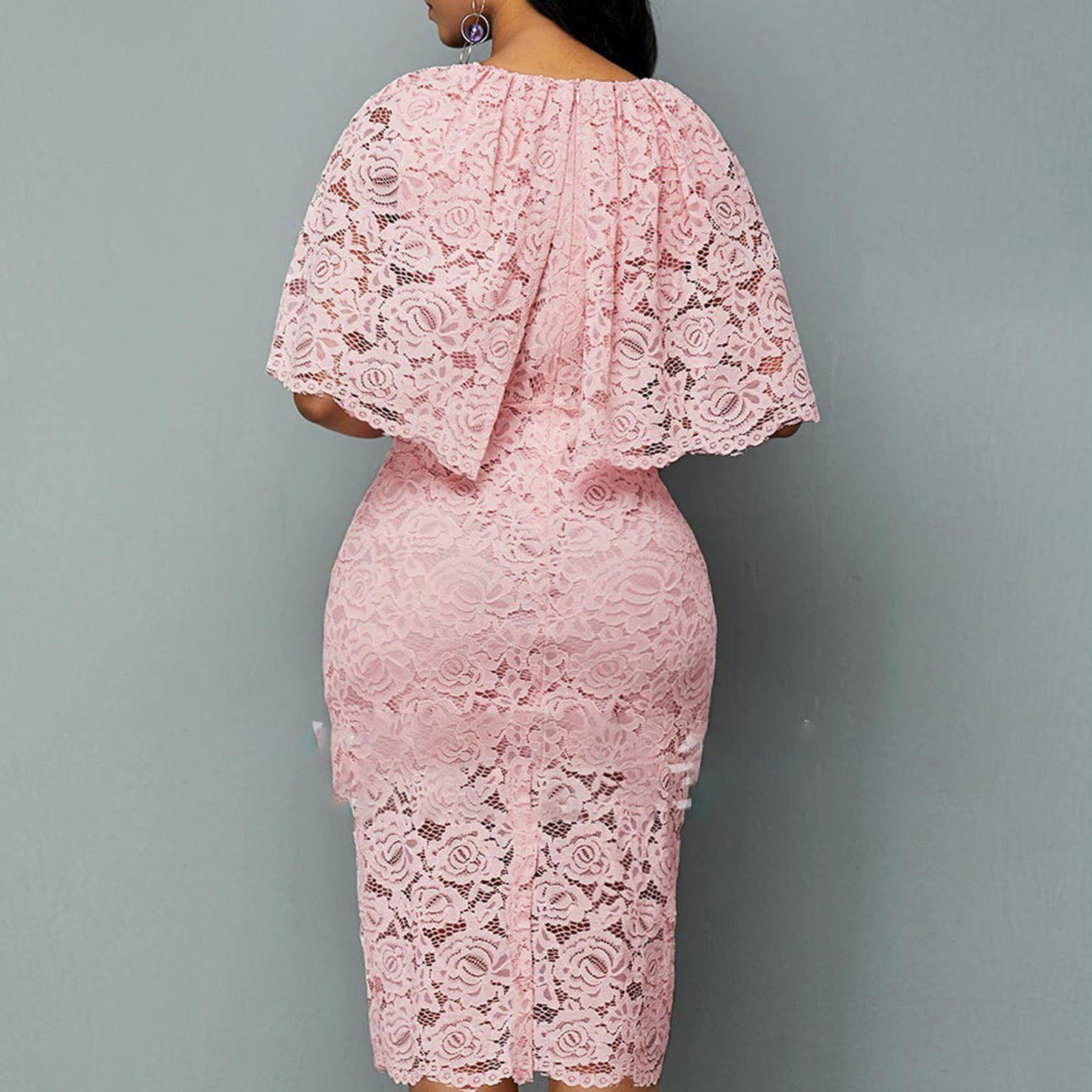 Spitzen Midi Kleid mit Floralem Ausschnitt Design und Cape Rock | Ideal für Frühling und Herbst