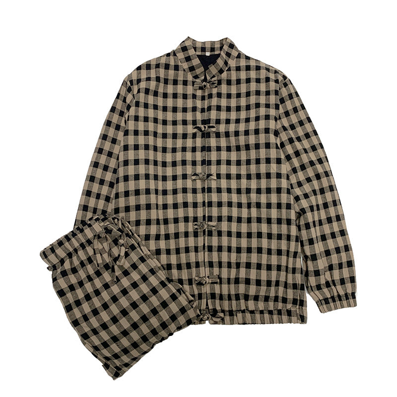 Traditionelles Zweiteiliges Tang-Anzug mit Karojacke | Ideal für Frühling und Herbst