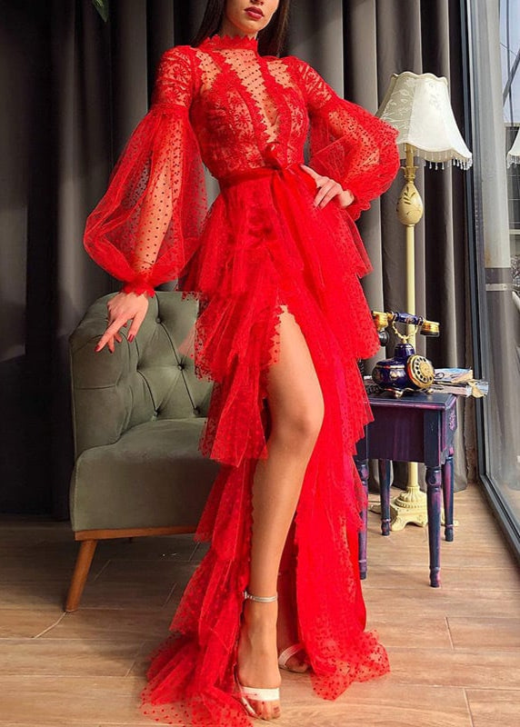 Mesh Langarm Abendkleid mit Transparente Einsätze | Ideal für Herbst und Winter