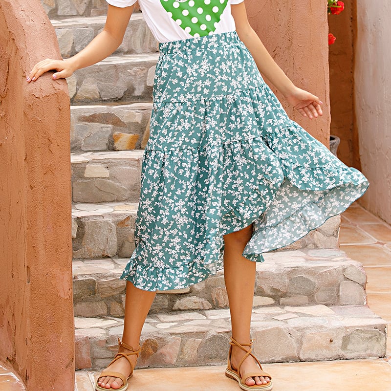Chiffon Midirock mit Blumenmuster und Rüschensaum | Ideal für Frühling und Sommer