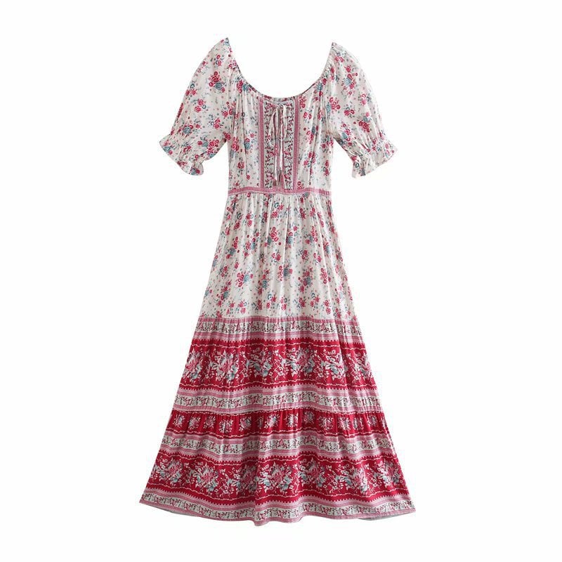 A-Linien Lang Maxi Kleid mit Gürtel und Blumenmuster | Ideal für Sommer