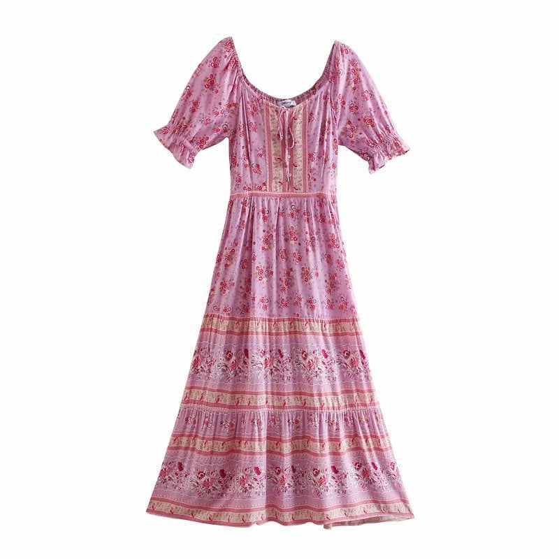 A-Linien Lang Maxi Kleid mit Gürtel und Blumenmuster | Ideal für Sommer
