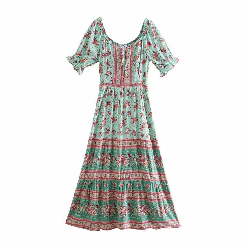 A-Linien Lang Maxi Kleid mit Gürtel und Blumenmuster | Ideal für Sommer