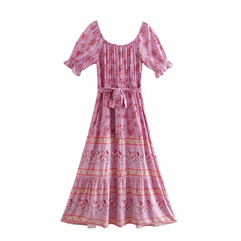 A-Linien Lang Maxi Kleid mit Gürtel und Blumenmuster | Ideal für Sommer