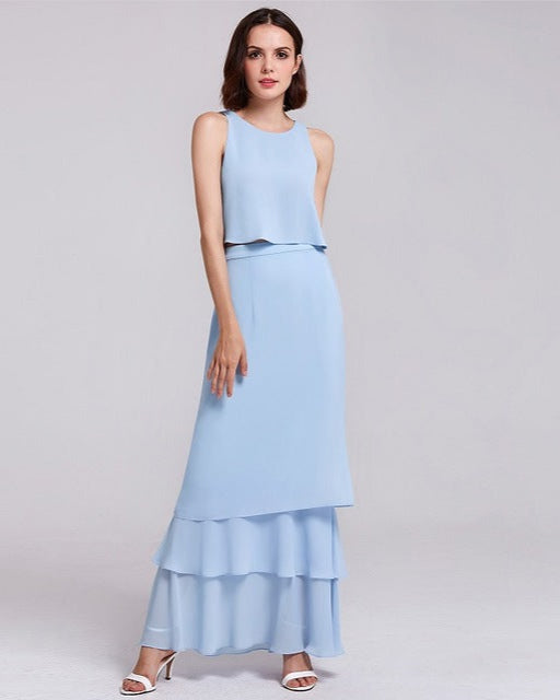 Langes Chiffon Brautjungfernkleid mit Fließendem Rock | Ideal für Frühling und Sommer