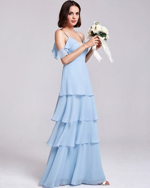 Langes Chiffon Brautjungfernkleid mit Fließendem Rock | Ideal für Frühling und Sommer