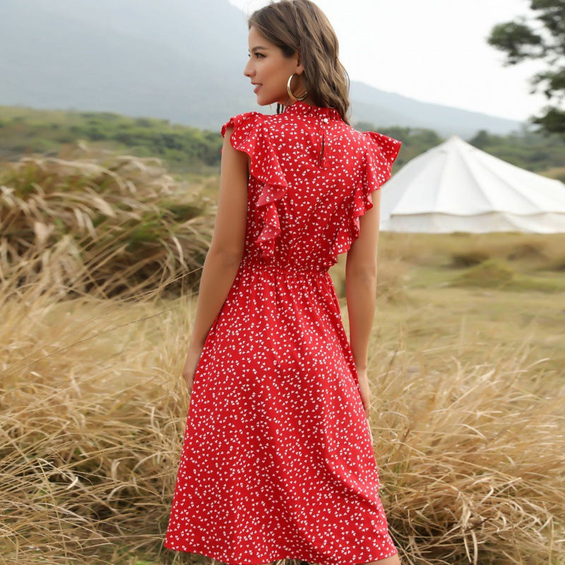 Polka Dot Chiffon Maxi Kleid mit Lockerer Taille | Ideal für Sommer