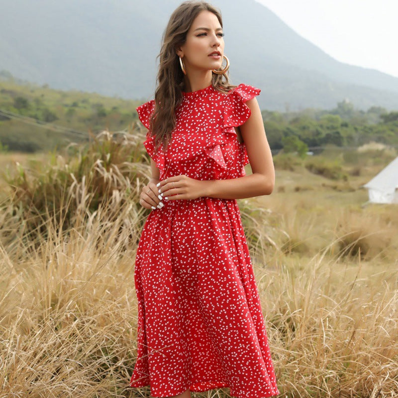 Polka Dot Chiffon Maxi Kleid mit Lockerer Taille | Ideal für Sommer
