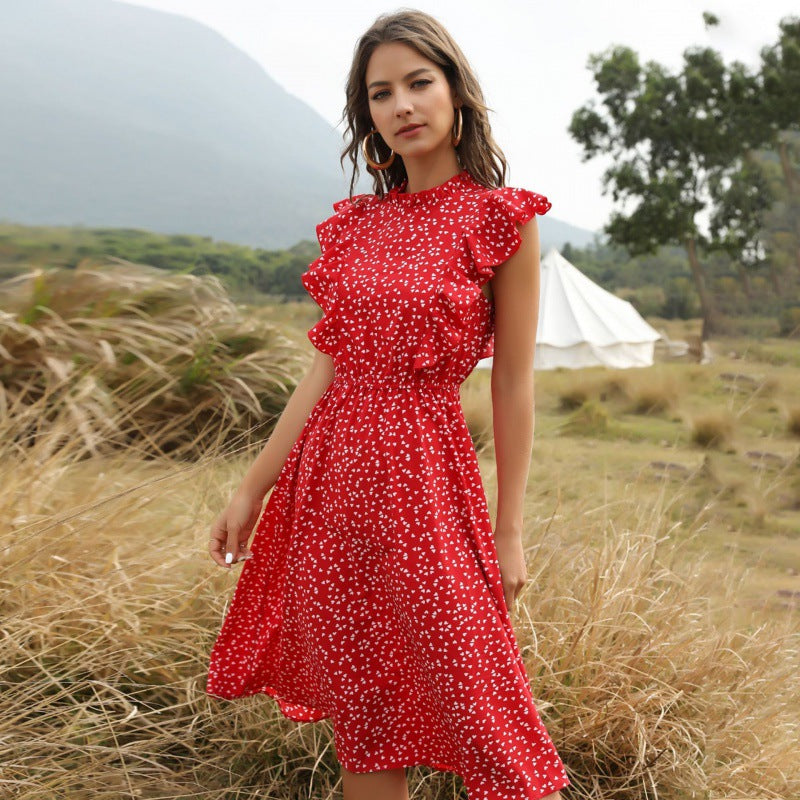 Polka Dot Chiffon Maxi Kleid mit Lockerer Taille | Ideal für Sommer