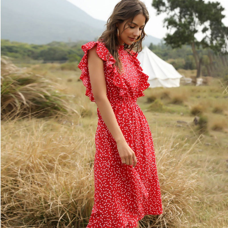 Polka Dot Chiffon Maxi Kleid mit Lockerer Taille | Ideal für Sommer