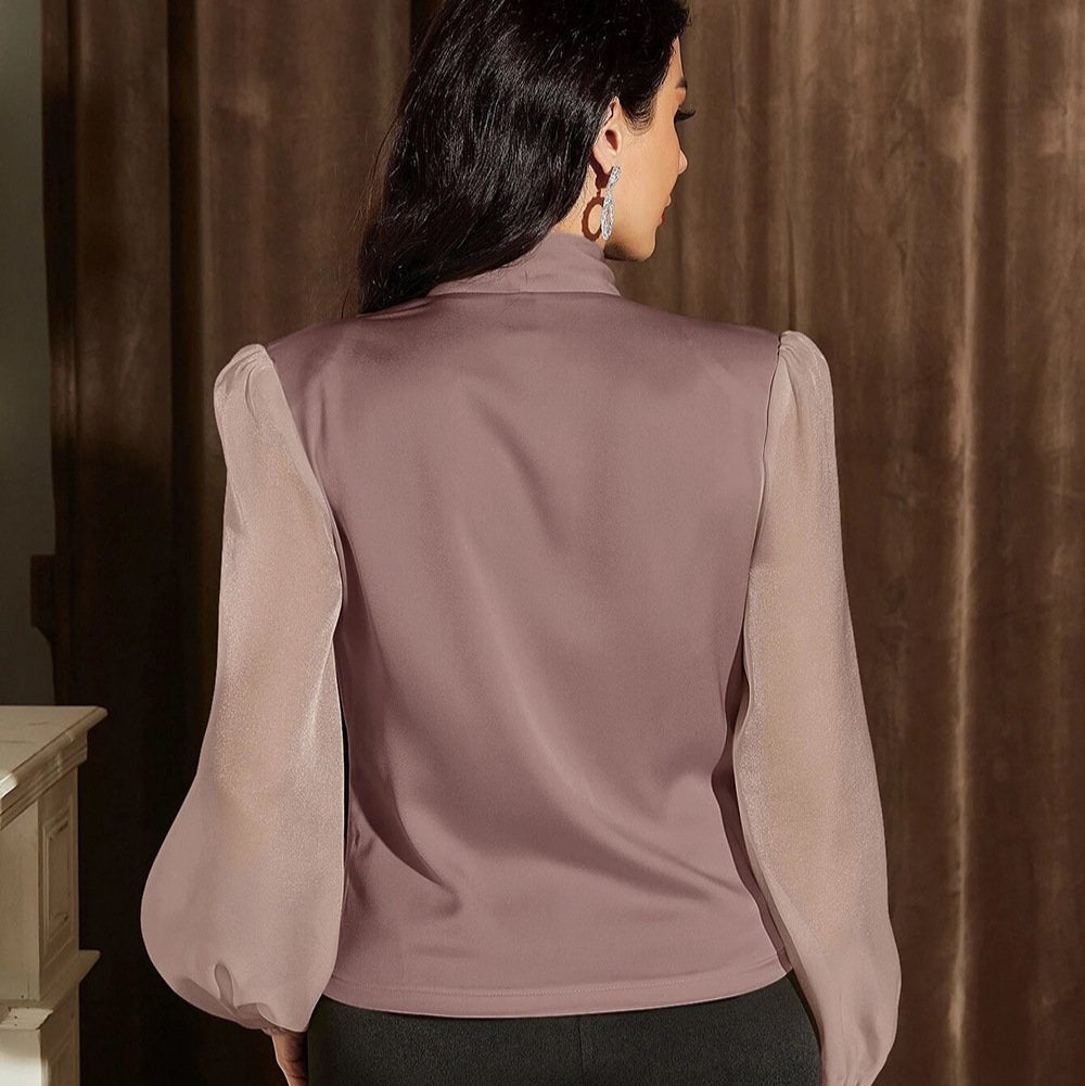 Unifarbene Mesh-Pulloverbluse mit Puffärmeln | Ideal für Frühling und Herbst
