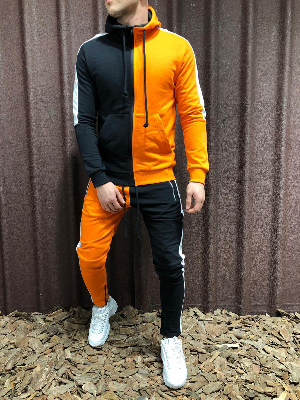Kontrast Kapuzenjacke und Hose Set Ideal für Alle Jahreszeiten
