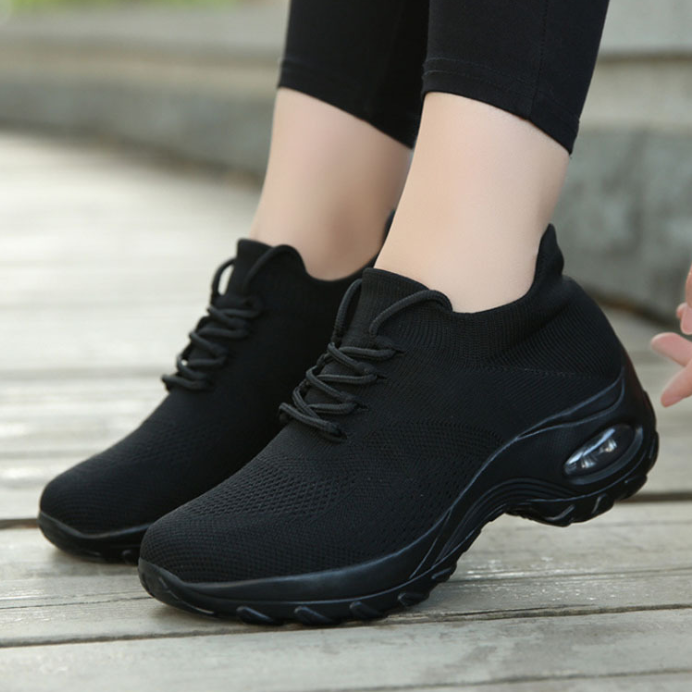 Atmungsaktive Damen-Laufschuhe aus Flyknit mit Wasserdichter Plattform und Mittlerem Absatz | Ideal für Frühling Sommer Herbst