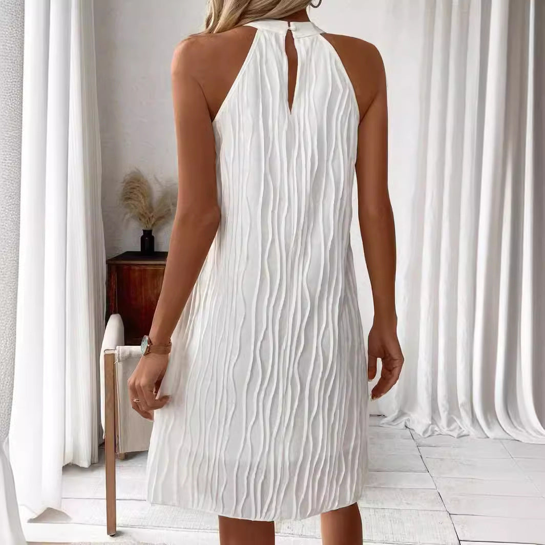 Einfarbiges Neckholder Midikleid mit Rückenausschnitt und Lockerer Taille | Ideal für Frühling und Sommer