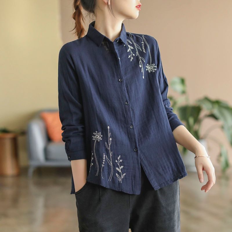 Damen Langarmshirt aus 100% Baumwolle mit Stickerei | Ideal für Frühling und Herbst