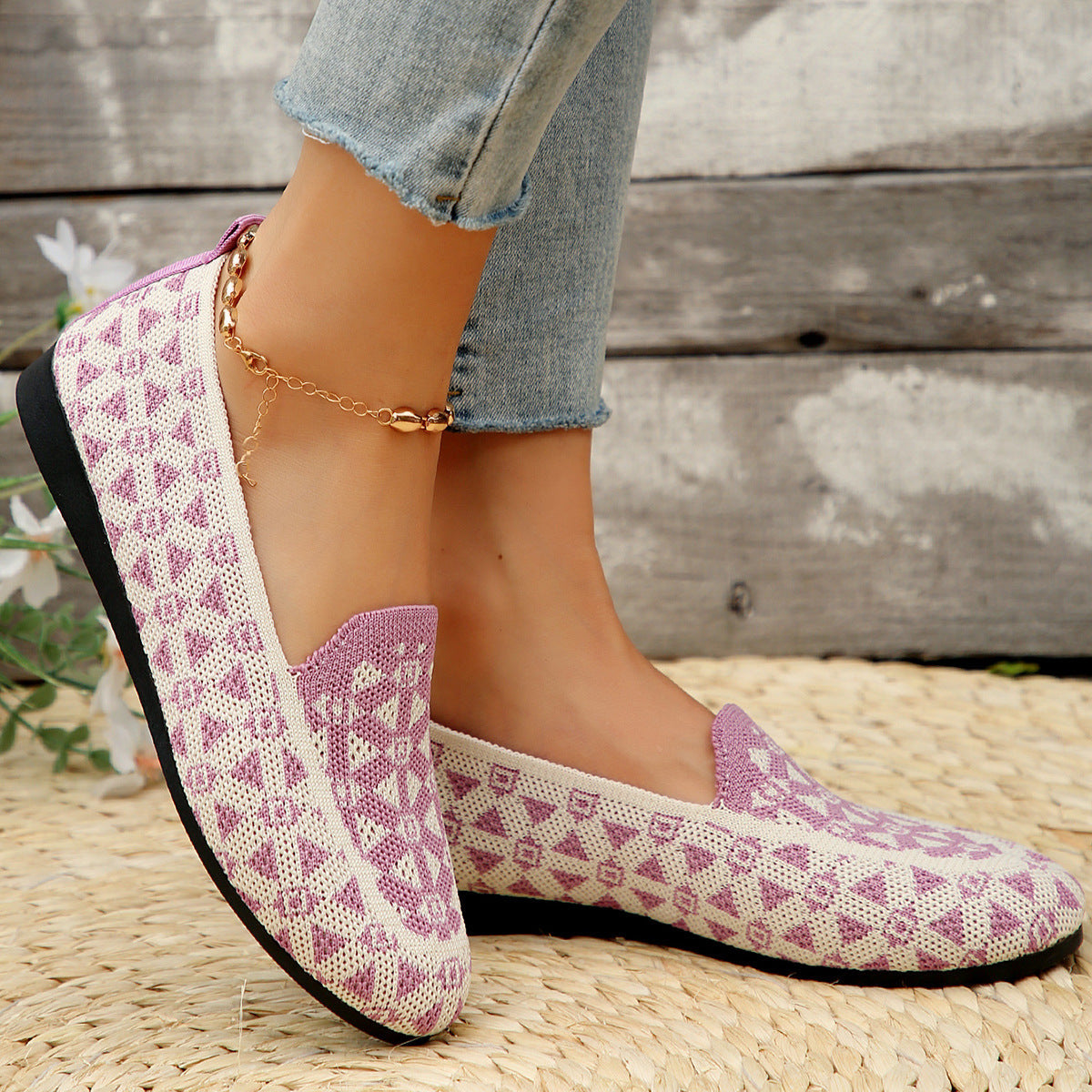 Atmungsaktive Gestrickte Flache Schuhe mit Rundspitze | Ideal für den Sommer