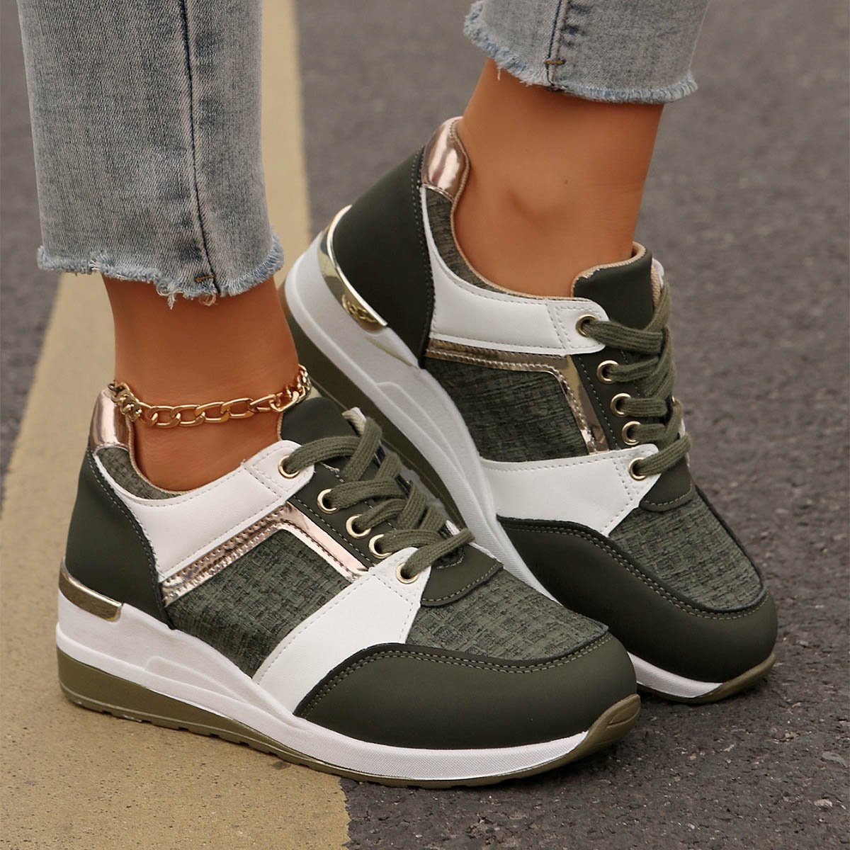 Colorblock Schnürsneaker mit dicker Sohle und PU-Obermaterial | Ideal für alle Jahreszeiten