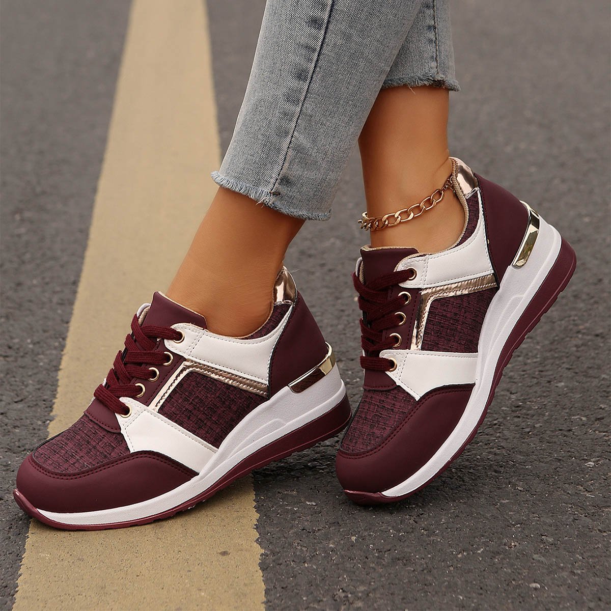 Colorblock Schnürsneaker mit dicker Sohle und PU-Obermaterial | Ideal für alle Jahreszeiten