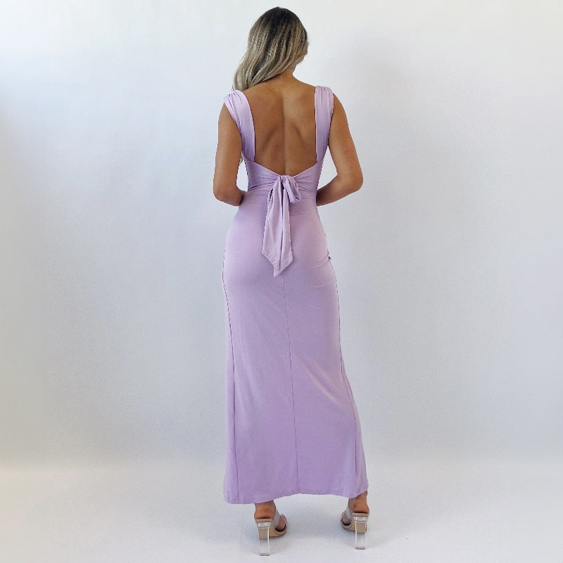 Ärmelloses Schlankes Kleid mit Schlitz und Rückenschleife Ideal für Frühling und Sommer