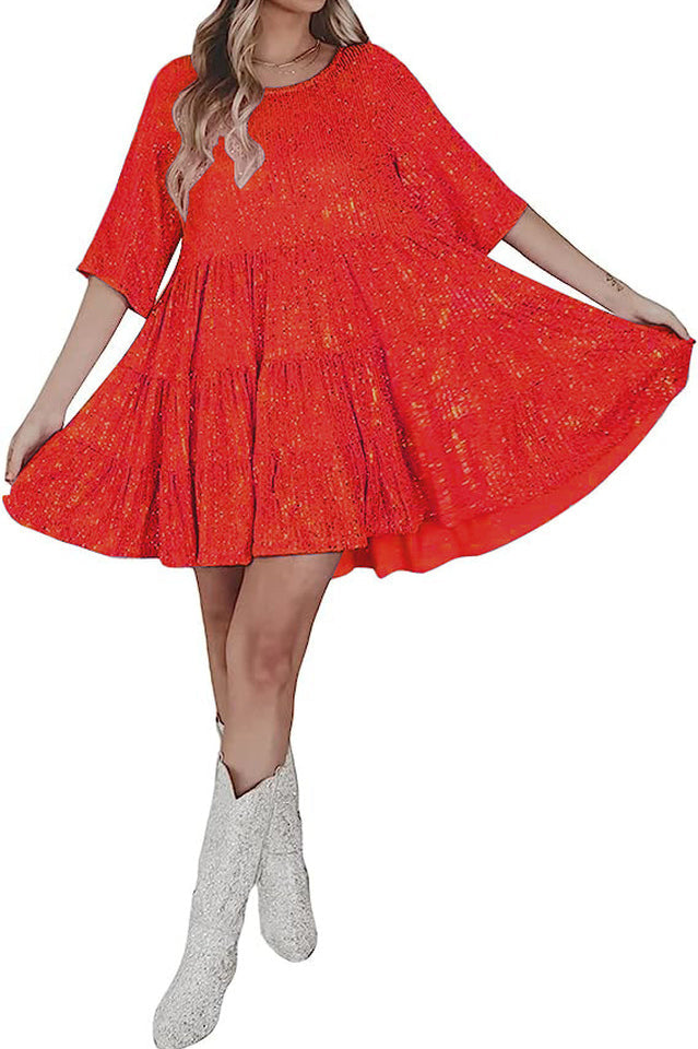 Stufiges Pailletten-Babydoll-Mini-Kleid | Ideal für Sommerpartys