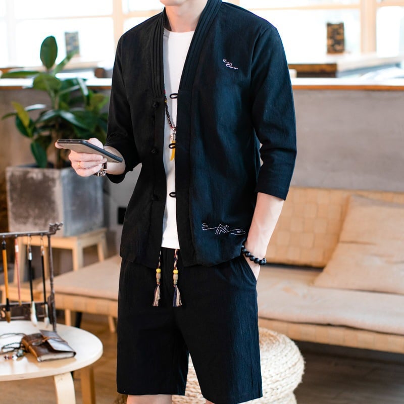 Linen Zwei-teiliger Anzug mit Cardigan | Ideal für Frühling und Herbst