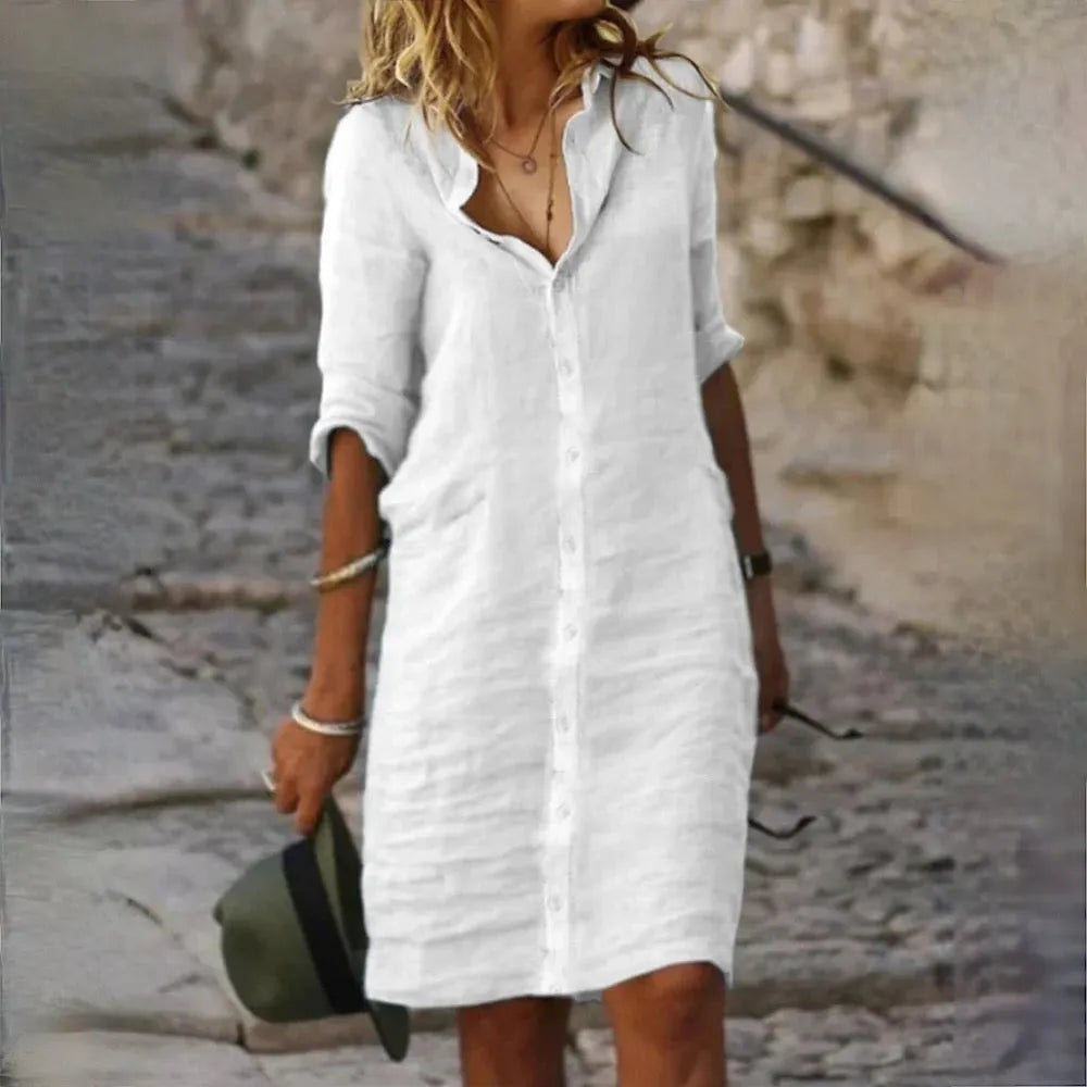 Fließendes ärmelloses Kleid mit femininer Silhouette | Ideal für Frühling und Sommer