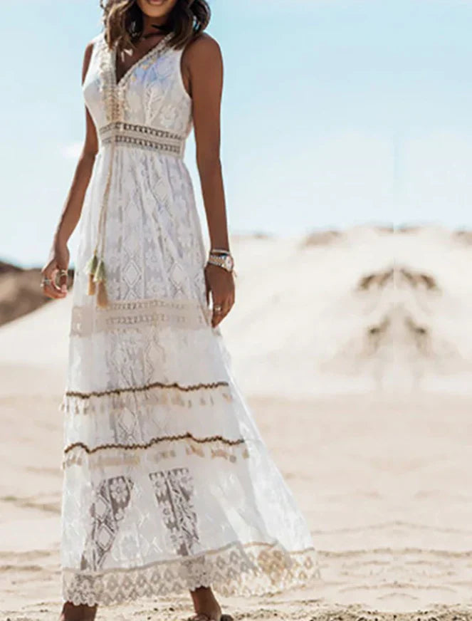 Besticktes Maxikleid mit Spitzendetails | Perfekt für Frühling und Sommer