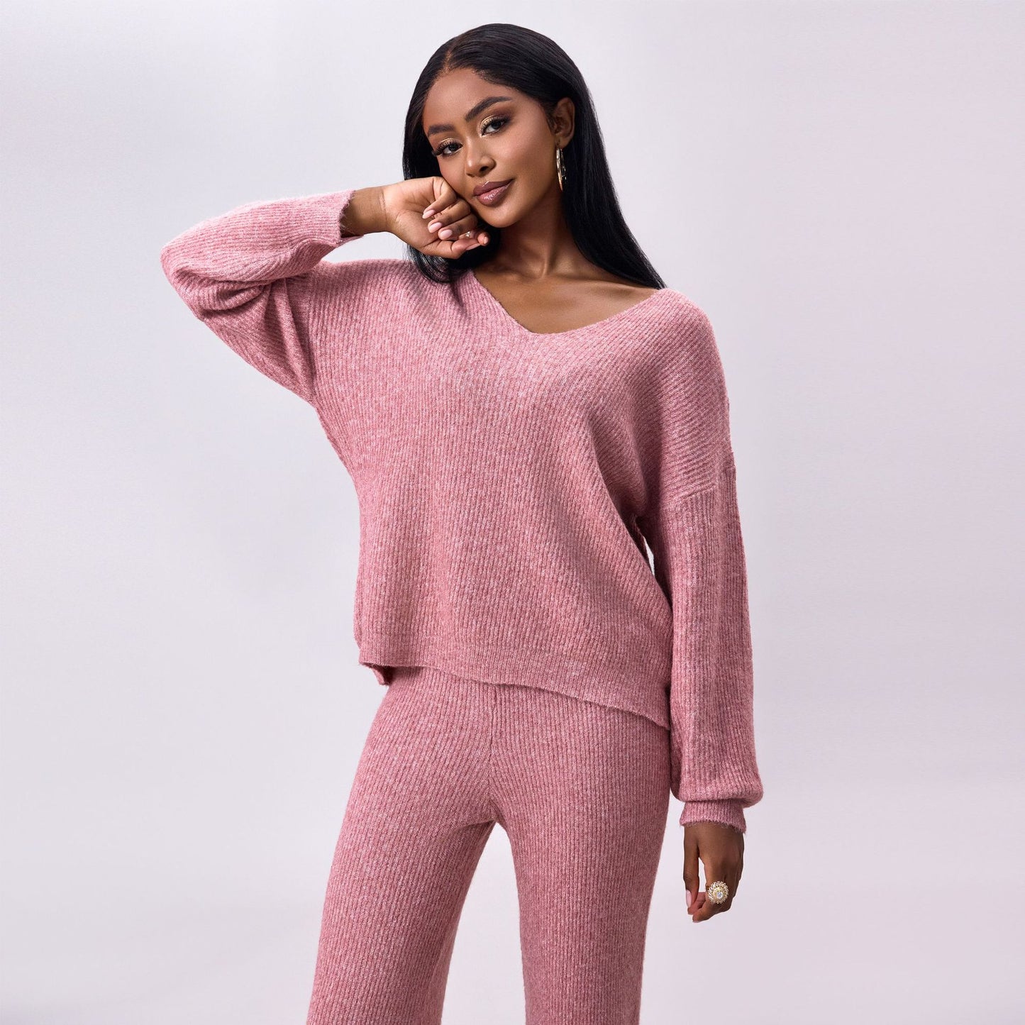 Strick Sunken Stripe Zwei-Teiliges Set mit langen Ärmeln | Ideal für den Herbst